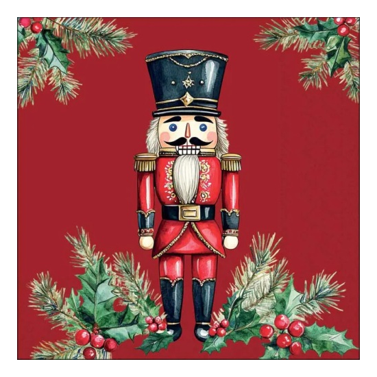 Karácsonyi szalvéta – Wooden nutcracker red, 33x33 cm, 20 db-os