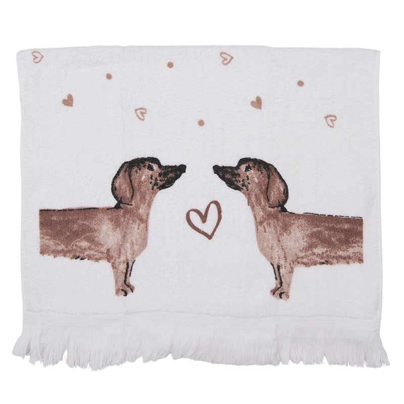 Tacskós konyhai kéztörlő 40x66 cm pamut Dachshund Love szívecske