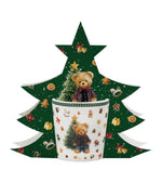 Karácsonyi macis porcelán bögre 400 ml – Teddy Noel (fenyőfa alakú díszdobozban)