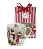 Hóemberes porcelán bögre 360 ml – Snowman Smile (házikó alakú díszdobozban)