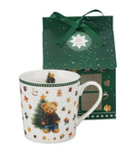 Karácsonyi macis porcelán bögre 360 ml – Teddy Noel (házikó alakú díszdobozban)