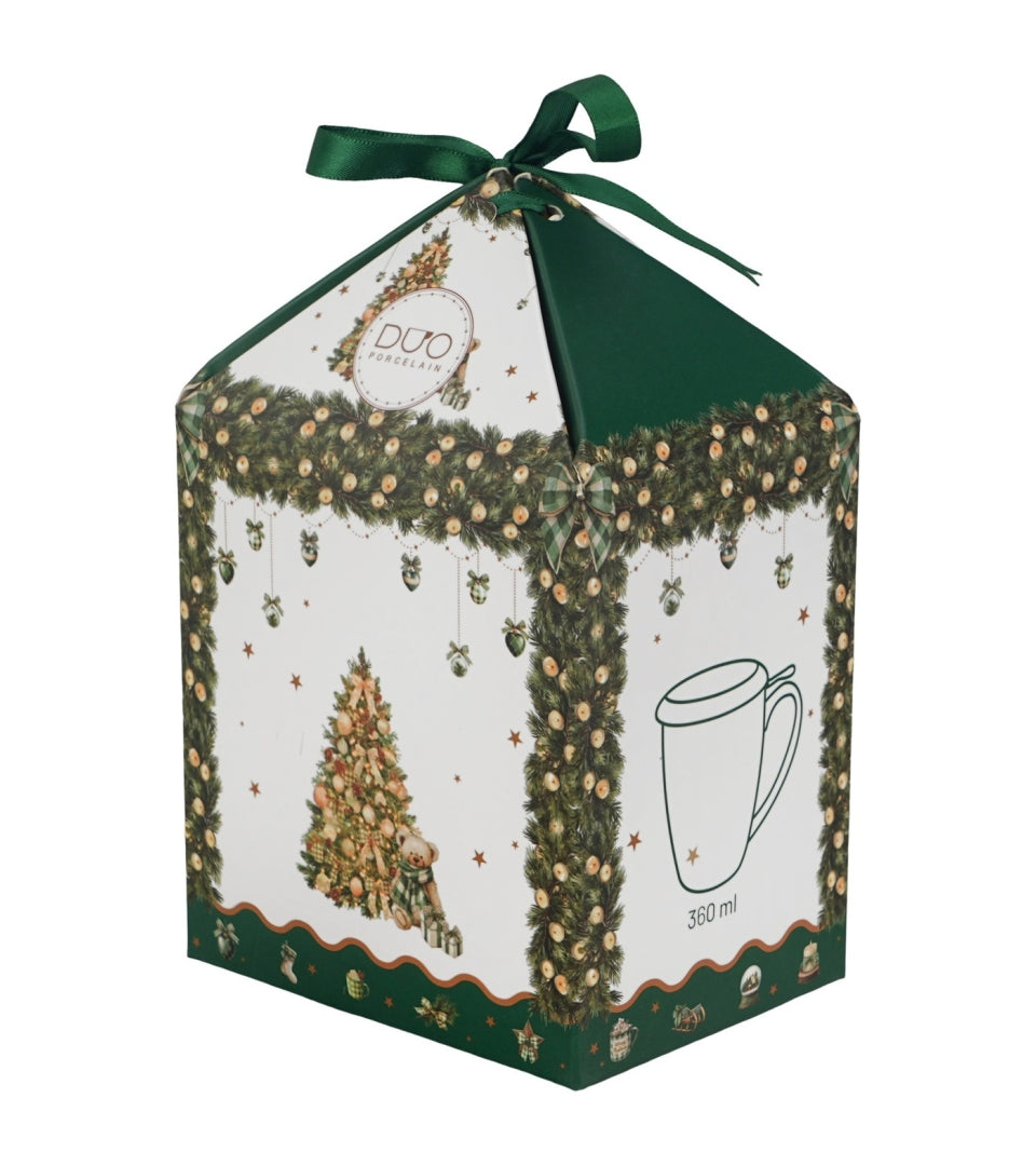 Karácsonyfás porcelán teásbögre tetővel és fémszűrővel 360 ml – Tree Sparkle (díszdobozban)