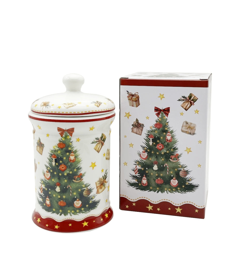 Karácsonyi fenyőfás porcelán keksztároló 11x19 cm 800 ml Christmas Tree 3